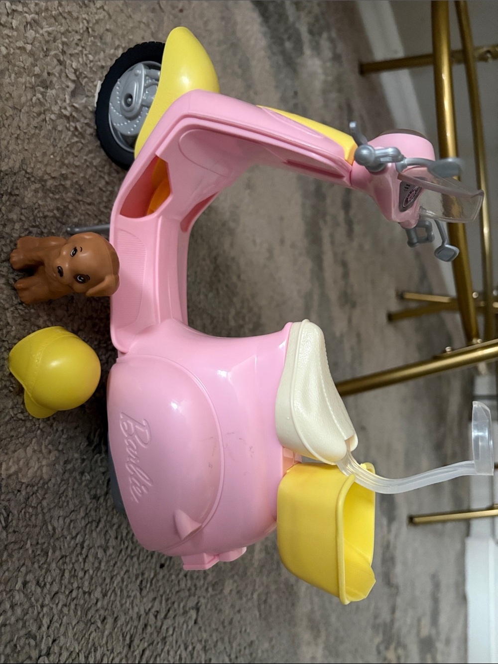 Barbie motorbike with dog and helmeted